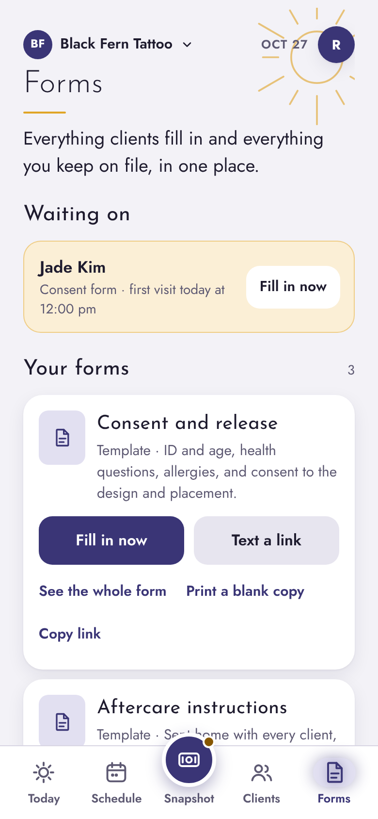 Forms and waivers for a tattoo shop in SolePro